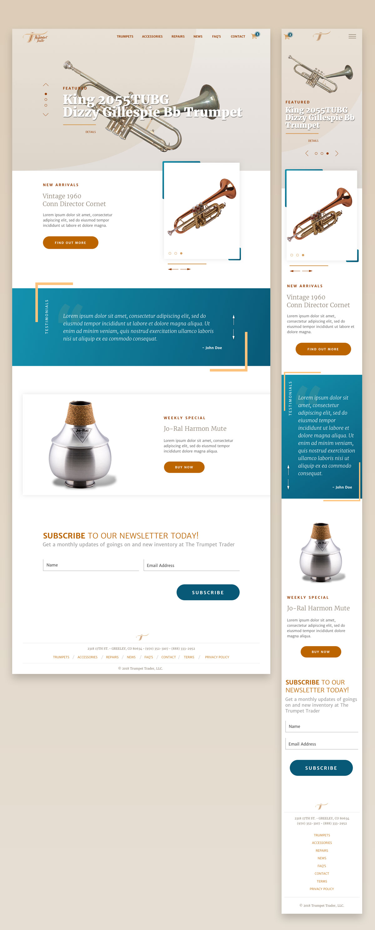 Home page concept for the Trumpet Trader website.