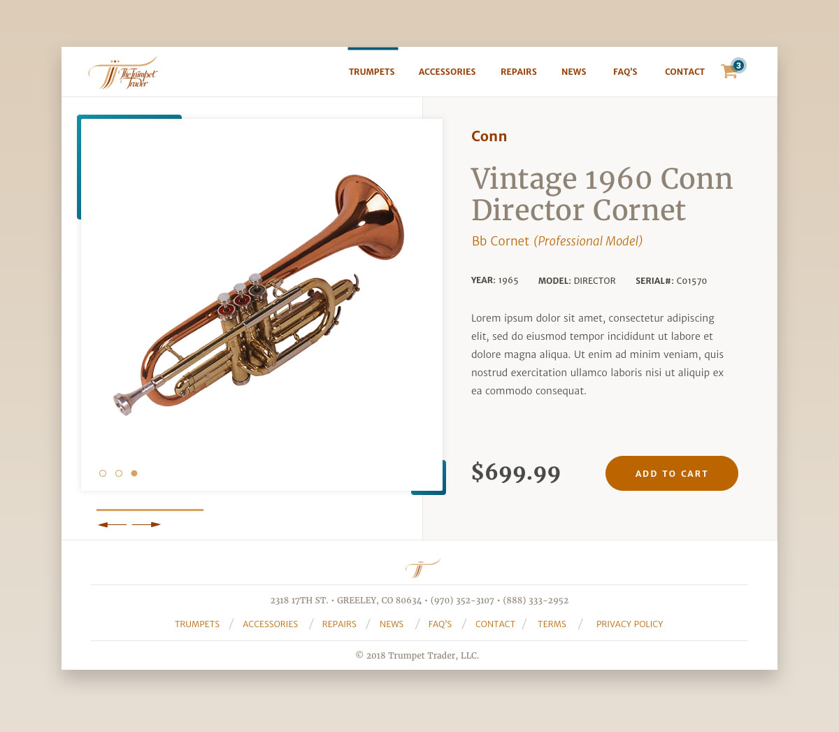 Product page for the Trumpet Trader website.