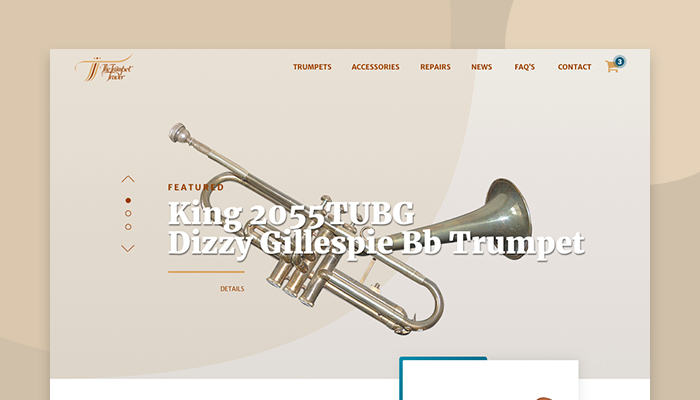 Homepage concept for The Trumpet Trader.
