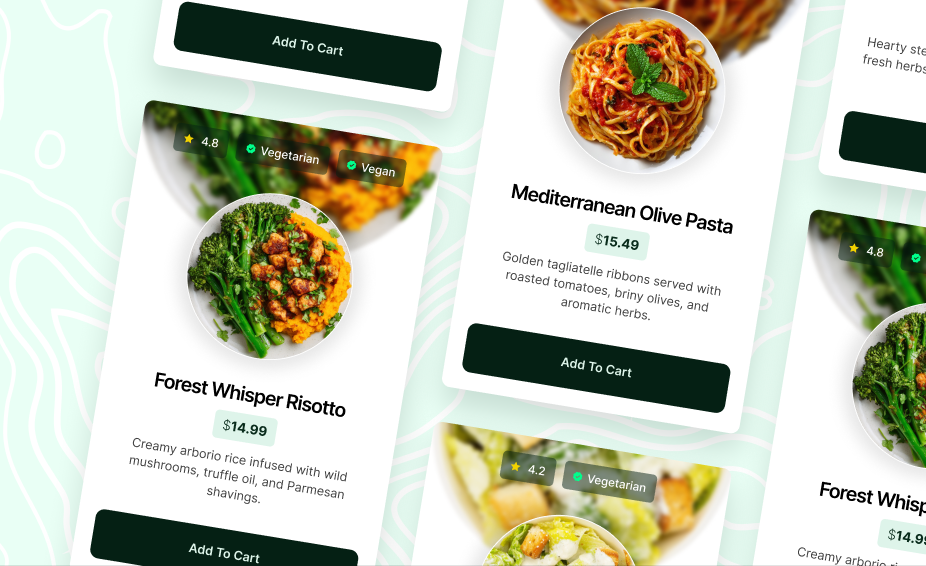 Screenshot of food cards UI Kit.